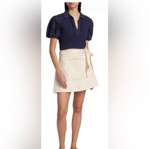 NWT Tanya Taylor courtney denim jean tie-waist A-line mini skirt chalk cream